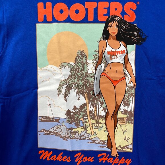 Hooters Makes You Happy Cozumel Mexico Beach Babe Sports Bar Promo T-Shirt Small - Picture 2 of 4